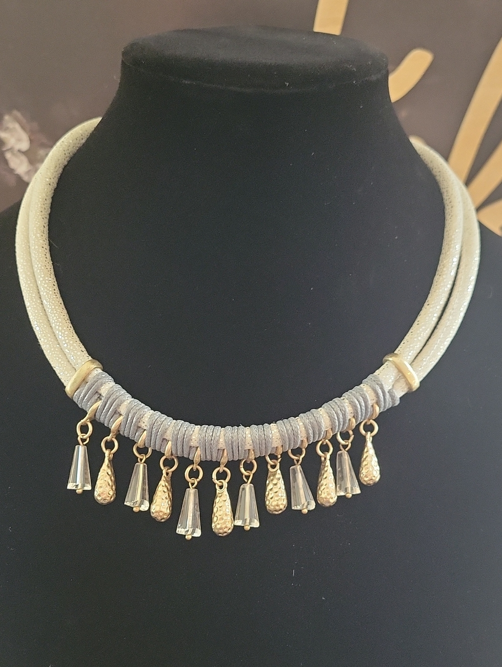 Plunder Cream and Gold Clear Charm Necklace